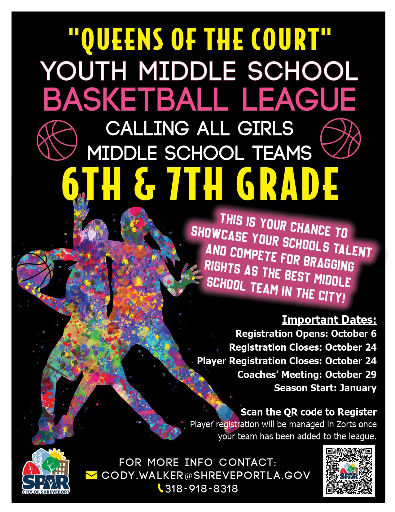 2025 Youth Middle School Girls Basketball League flyer