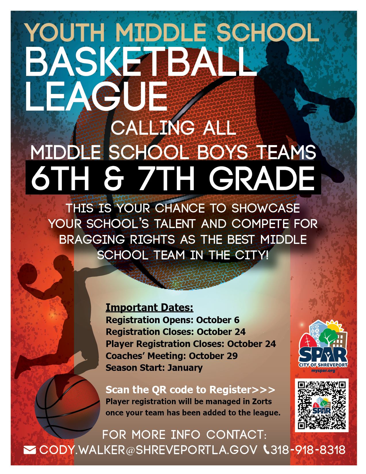 2025 Youth Middle School Boys Basketball League flyer