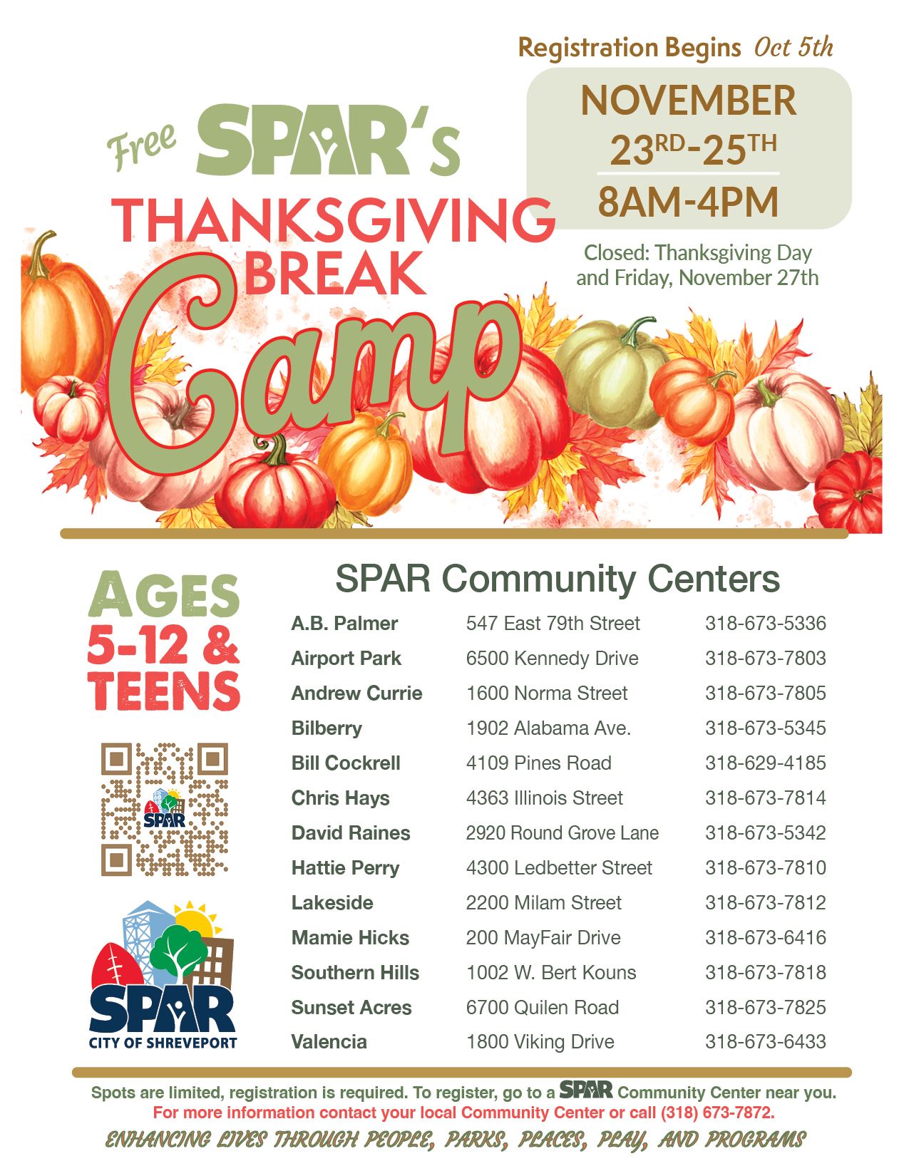 2026 11 Thanksgiving Break Camp flyer