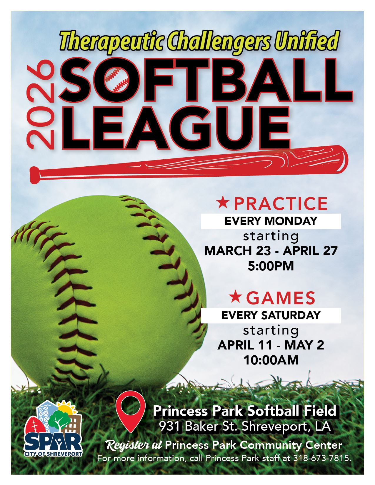 2026 04 Therapeutic Unified Softball League flyer