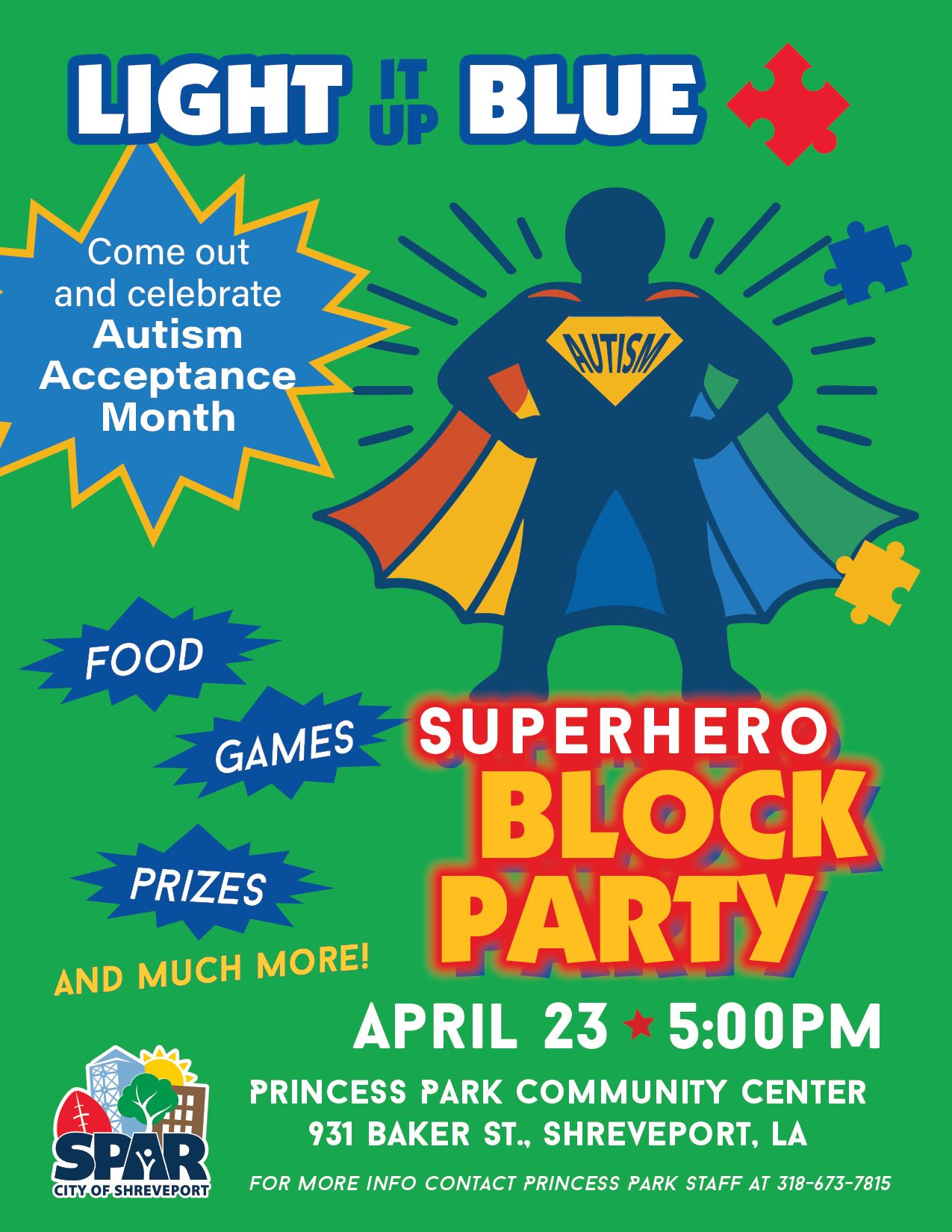 2026 0423 Light it up Blue Block party flyer